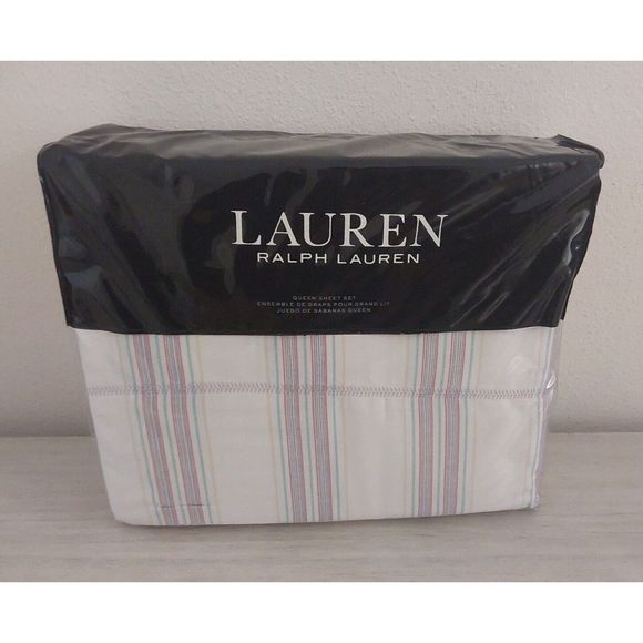Ralph Lauren CLAUDIA STRIPE Cream Queen Sheet Set w/2-Pk Standard Pillowcases - Picture 4 of 11
